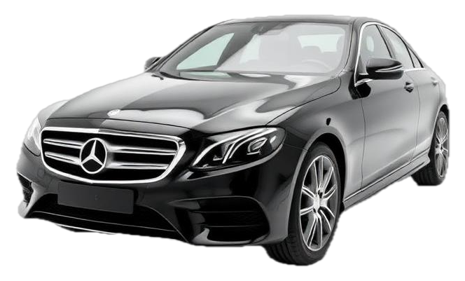 Black Mercedes-Benz E-Class taxi, side view